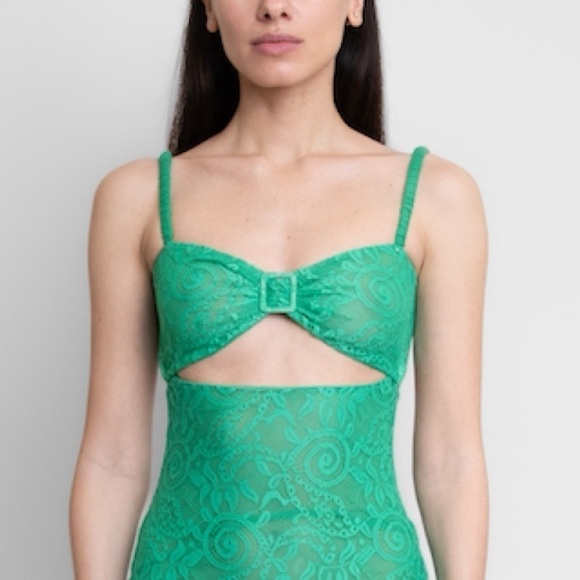 Silvia Astore Isa Lace Cut Out Long Dress Emerald Green IT: 38 XS - Picture 3 of 15